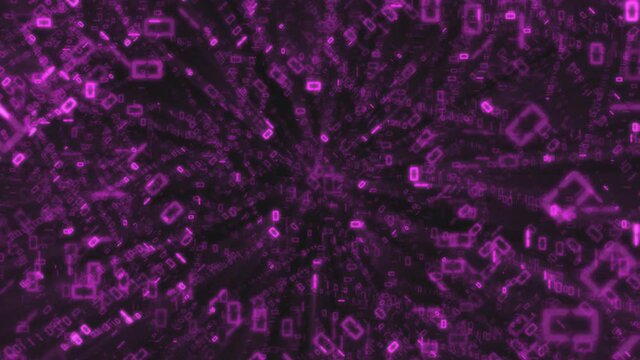 Abstract binary purple background, number streams, matrix effect.
