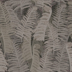 Bleached fern vector pattern. Repeating forest fern print.  Intricate botanical ornament. 