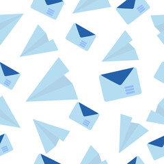 Seamless pattern with envelopes and a paper airplane