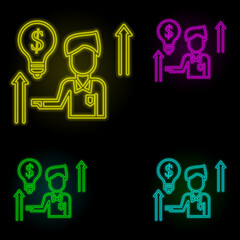 Corporate and business, business man, growth, idea, investment neon color set icon. Simple thin line, outline vector of corporate and business icons for ui and ux, website or mobile application