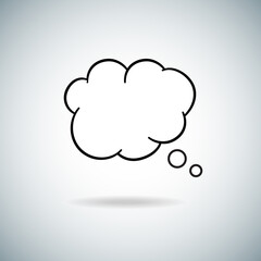 Think bubble isolated on gray background. Trendy think bubble in flat style. Modern template for social network and label. Creative thought balloon. Cloud line art, vector illustration