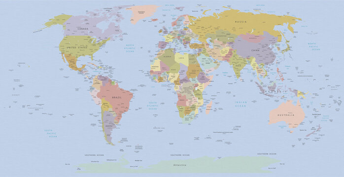 Political World map in Mercator projection, illustration