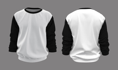 Blank sweatshirt mock up template in front, and back views, isolated on gray, 3d rendering, 3d illustration;