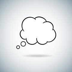Think bubble isolated on gray background. Trendy think bubble in flat style. Modern template for social network and label. Creative thought balloon. Cloud line art, vector illustration