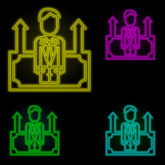 Corporate and business, employee, growth, investment, job neon color set icon. Simple thin line, outline vector of corporate and business icons for ui and ux, website or mobile application