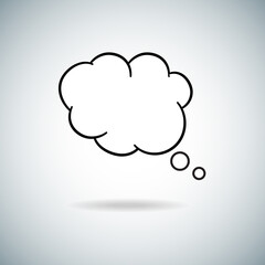 Think bubble isolated on gray background. Trendy think bubble in flat style. Modern template for social network and label. Creative thought balloon. Cloud line art, vector illustration