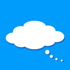 White think bubble isolated on blue background. Trendy flat think bubble in flat style. Modern template for social network and label. Creative thought balloon. Cloud flat design, vector illustration