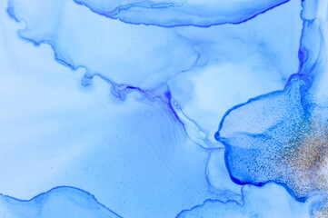 Fototapeta na wymiar Blue Ethereal Art Pattern. Liquid Ink Wave 
