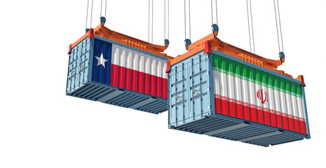 Freight containers with Texas and Iran flags. 3D Rendering 