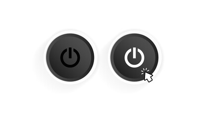 Power on button icon. Black button power. Push-button power of. Power with cursor. Vector illustration