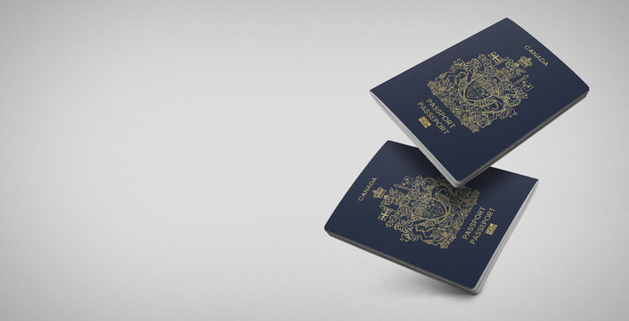Canadian passport on white background, writing space , floating in the air