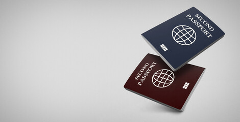 two Second passport on a white background,floating in the air