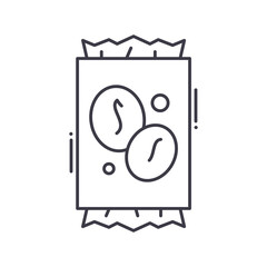 Coffee sachet icon, linear isolated illustration, thin line vector, web design sign, outline concept symbol with editable stroke on white background.