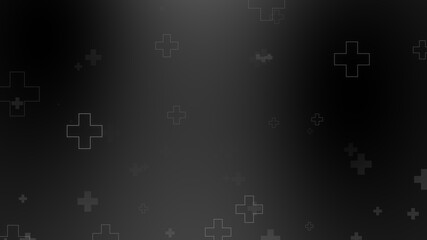 Medical health cross neon light shapes pattern on black background. Abstract healthcare with coronavirus infected deaths case concept.