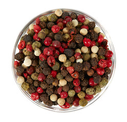 color peppercorns isolated on white background
