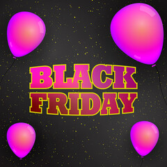 Black Friday. Pink balloons. Vector banner Black Friday.