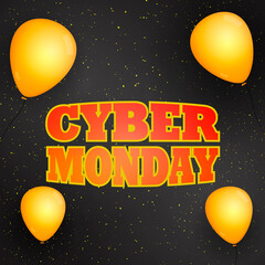 Cyber monday. Yellow balloons. Vector banner Cyber Monday.