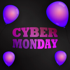 Cyber monday. Purple balloons. Vector banner Cyber Monday.