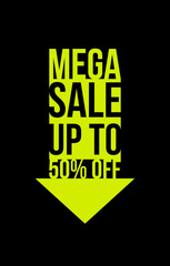 Mega sale. Up to 50% off. Vector.