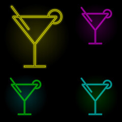 cocktail glass neon color set icon. Simple thin line, outline vector of kitchen icons for ui and ux, website or mobile application