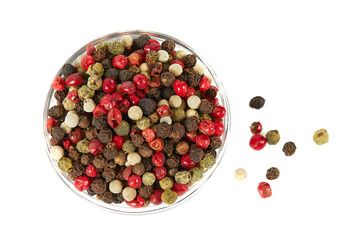 color peppercorns isolated on white background