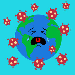an earth design that is crying because of the corona virus