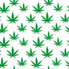 Camouflage seamless wallpaper with green marijuana abstract leaves on the white background
