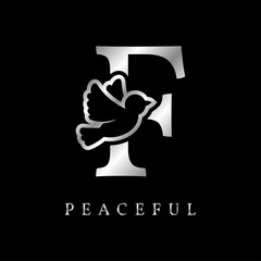 letter F bird royal decoration luxury silver color