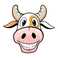 Bull cartoon illustration. Cheerful cow. Smiling goby. Symbol 2021.