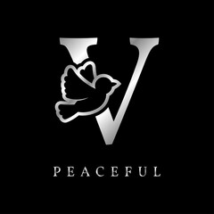 letter V bird royal decoration luxury silver color