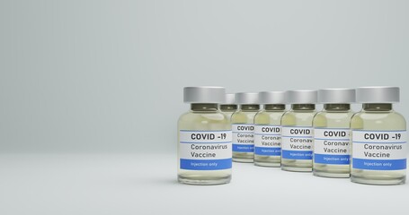 Coronavirus vaccine it use for prevention. Covid-19 corona virus vaccination with vaccine bottle injection tool for covid19 immunization treatment. 3d rendering