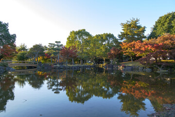 November 15, 2020, Nara, Japan, a Japanese garden at dusk