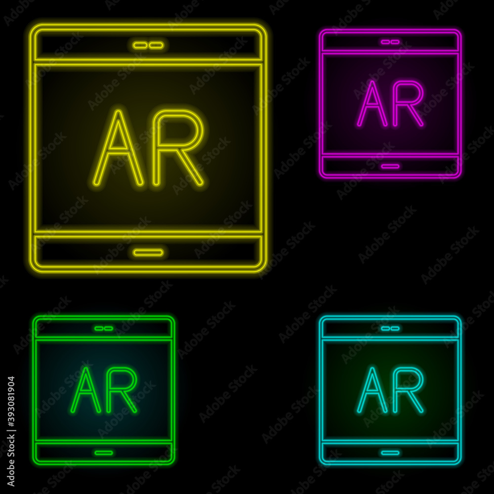 Poster tablet, augmented reality neon color set icon. simple thin line, outline vector of augmented reality
