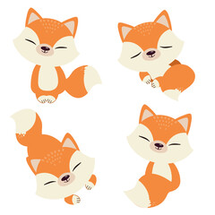 The collection of cute fox in flat vector style.