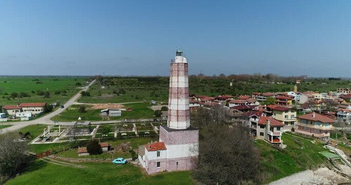 4k aerial footage of the oldest lighthouse on the Balkan peninsular, Shabla, Bulgaria