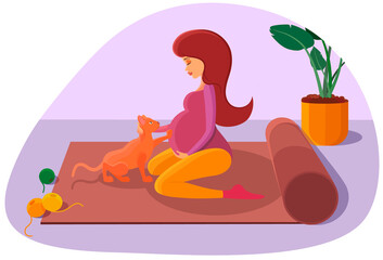 Obraz na płótnie Canvas pregnant girl with a cat