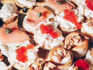 Selection of various canapes, close up