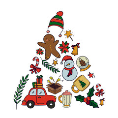 Christmas set. Collection of cute winter holiday decoration with Snowman, Gingerbread Man, gift boxes and many others