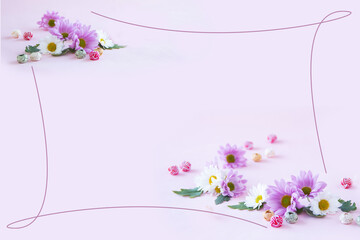 水引玉とピンクと白の小菊のフレーム