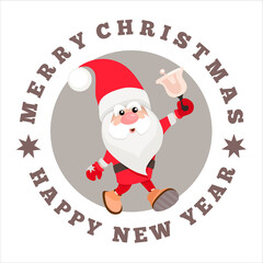 Cute Santa Claus with hand bell. Cartoon vector illustration.