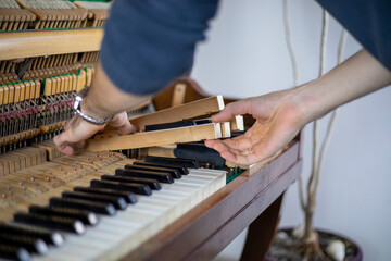 insert piano keys, piano tuning, tuner, musical., horizontal,
