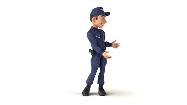 Fun 3D cartoon policeman walking and talking