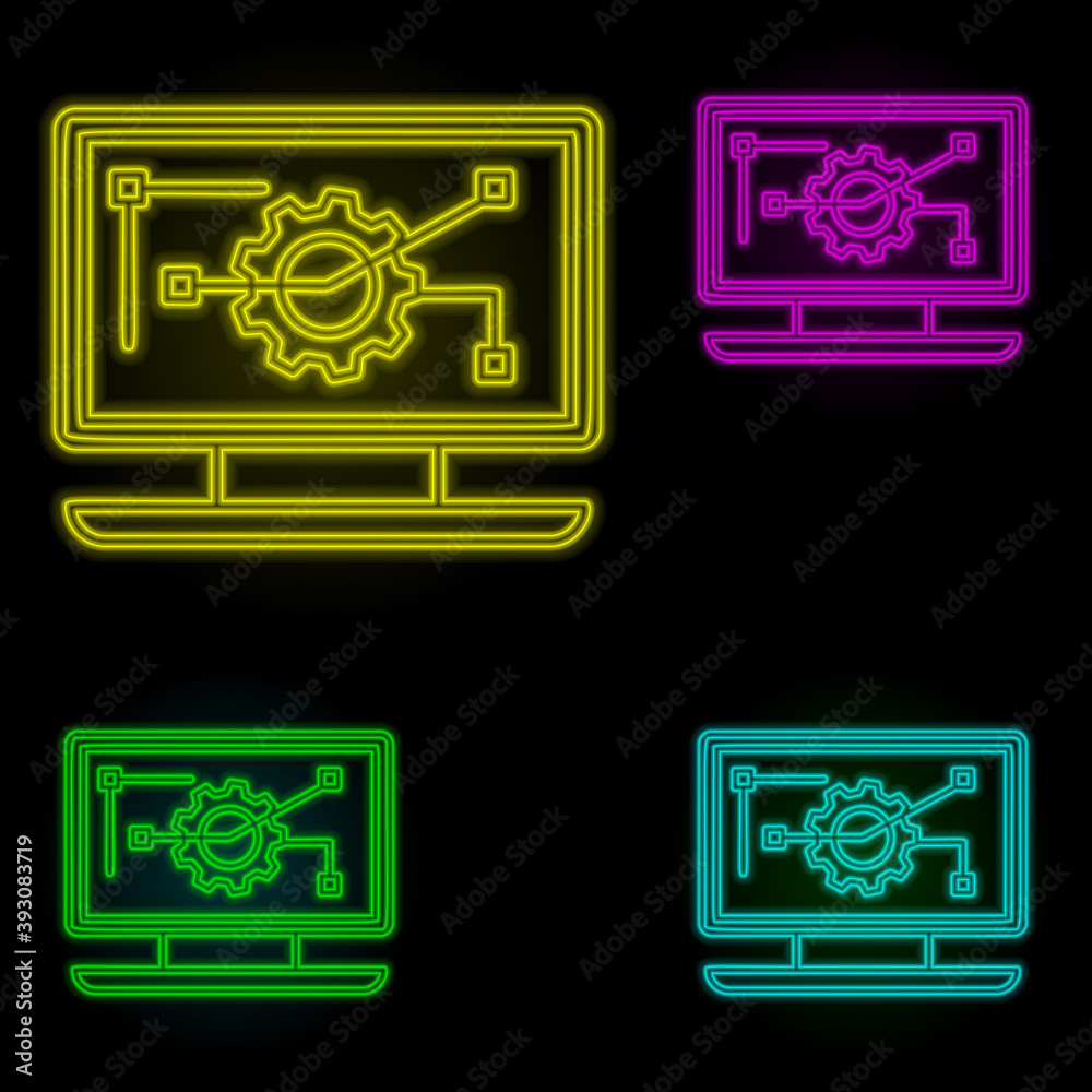 Poster computer automation neon color set icon. simple thin line, outline vector of automation icons for ui