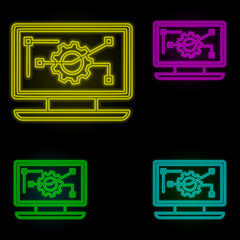 computer automation neon color set icon. Simple thin line, outline vector of automation icons for ui and ux, website or mobile application
