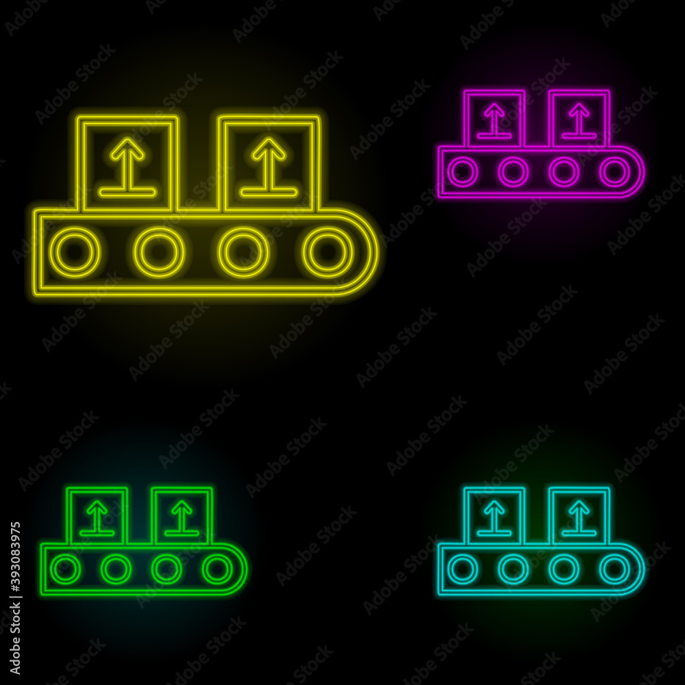 Poster packing production line neon color set icon. simple thin line, outline vector of automation icons fo