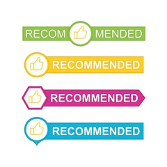 Recommended with thumb up design. Recommended isolated on white background. Vector illustration recommended.