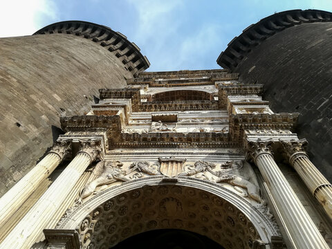 Castel Nuovo triumphal arch entrance in Naples, Italy