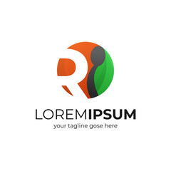 creative letter R as restaurant or food logo with spoon and leaf vector