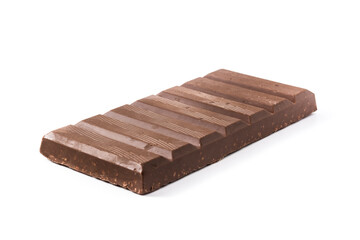 Chocolate turron nougat with puffed rice for Christmas isolated on white background	