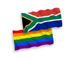 Flags of Rainbow gay pride and Republic of South Africa on a white background